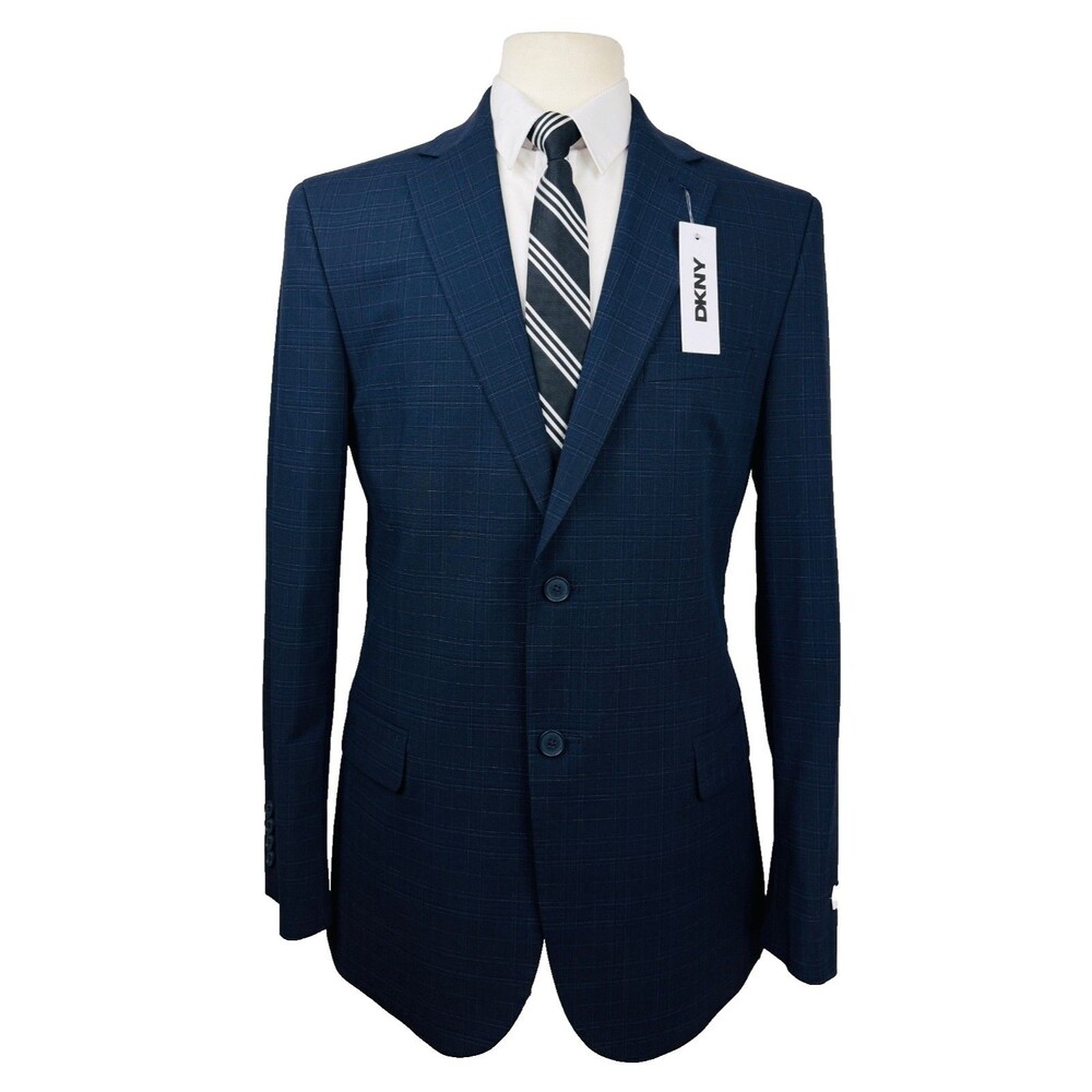 $395 NEW DKNY MENS 43R NAVY/BLUE PLAID SOFT BLAZER SPORT COAT SUIT JACKET ONLY